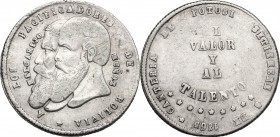 Bolivia. Republic. Mariano Melgarejo, General y Presidente (1864-1871). AR Half Melgarejo 1865, ‘Proclamation’ medal, Potosi mint. KM 145.2. AR. g. 4....