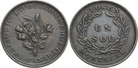 Canada. Bank of Montreal. AE Un Sou, Token, Montreal (1836). AE. mm. 27.00 VF.