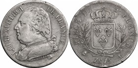 France. Louis XVIII (1814-1824). AR 5 Francs 1815 L, Bayonne mint. Gad. 591. AR. mm. 26.50 VF.