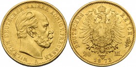 Germany. Wilhelm I (1861-1888). AV 20 Mark, Berlin mint, 1872 A. KM 501. AV. g. 7.92 mm. 22.00 VF.