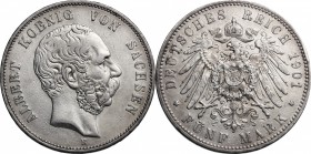 Germany, Sachsen. Albert (1873-1902). AR 5 Mark 1901 E, Muldenhutten mint. Jaeger 125. AR. mm. 37.00 VF/Good VF.