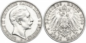 Germany. Prussia. Wilhelm II (1888-1918). AR 3 Mark A, Berlin mint, 1909. Jaeger 103. AR. g. 16.63 mm. 33.00 VF/About VF.