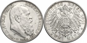Germany. Bayern. Luitpold, Prince Regent of Bavaria (1886-1912). AR 2 mark 1911 D, Munich mint. Jaeger 48. AR. g. 11.14 mm. 28.50 EF. For the 90th bir...