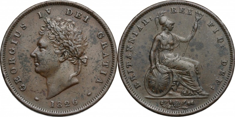 Great Britain. George IV (1820-1830). AE Penny 1826. KM 693. AE. mm. 33.00 VF.