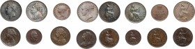 Great Britain. Lot of eight (8) AE coins: George III Farthing 1821, George IV Farthing 1826, Wilhelm IV 1/3 of Farthing 1835, Victoria Half Farthing 1...