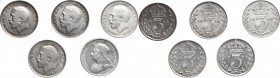 Great Britain. Lot of six (6) AR 3 pence coins: (Victoria) 1899, (George V) 1916 (2), 1918 and 1919. KM 777 and 813. AR. On average of good condition.