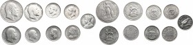 Great Britain. Lot of nine (9) AR coins: Victoria Six Pence 1901, Edward VII Florin 1908, Shilling 1906 and 1910, 1/4 Rupee (India) 1907, George V Six...