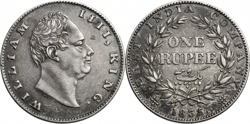 India. William IV (1830-1837). AR Rupee 1835 F (incuse on truncation). KM 450.3....