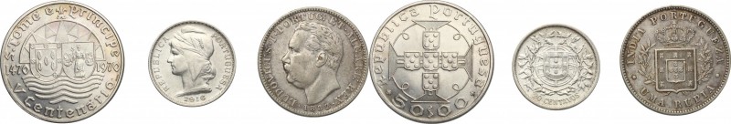 Portugal. Lot of three (3) coins: India Portuguesa, Luiz I, AR Rupia 1882, AR 20...