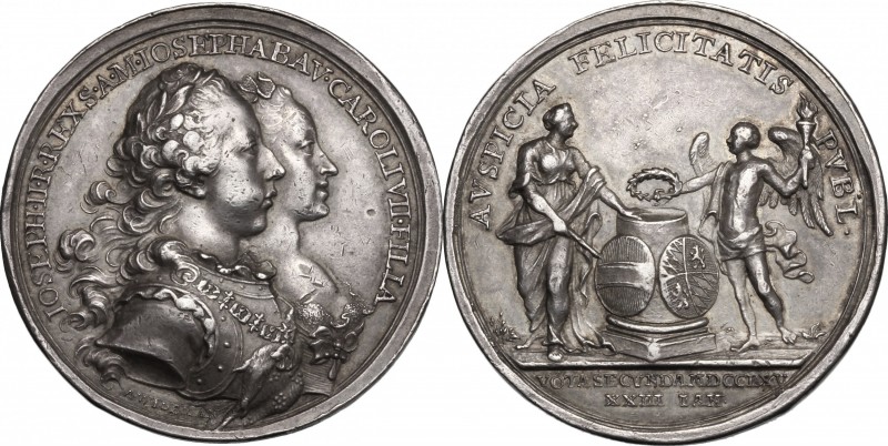 Austria. Joseph II (1765-1790). AR Medal, 1765. D/ Jugate busts of Joseph and Jo...