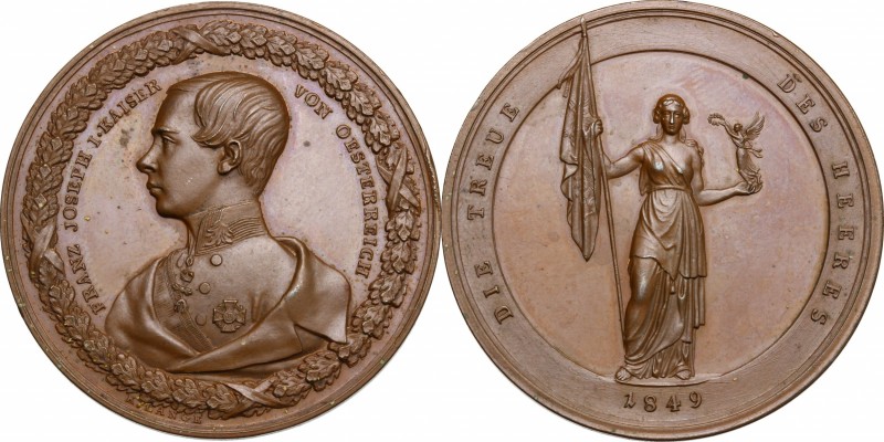 Austria. Franz Joseph (1848-1916). AE Medal, 1849. D/ Bust left, within oak-wrea...