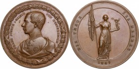 Austria. Franz Joseph (1848-1916). AE Medal, 1849. D/ Bust left, within oak-wreath. R/ Allegoric female figure standing facing, holding flag and Victo...