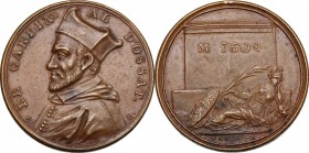 France. Cardinal Arnaud d'Ossat (1537-1604). AE Medal, 1604. D/ Bust left. R/ Tomb; before, allegoric figure reclinig left, holding palm; at her feet,...