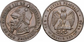 France. Napoleon III (1852-1870). AE Satiric medal, 1870. D/ Head left, helmeted. R/ Owl standing facing on canon, wings open. Schulze 25. AE. g. 5.98...