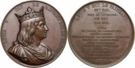 France. Louis V the Do-Nothing (986-987). AE Medal, 20th century. D/ Bust right, crowned, draped. R/ Short biography. AE. g. 64.00 mm. 51.00 EF. Part ...