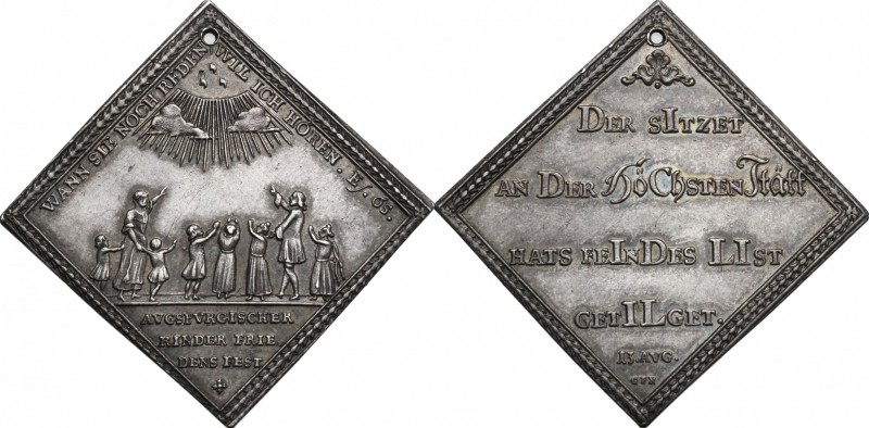 Germany. Augsburg, Free Imperial City. AR Klippe Medal 1704 (chronogram). D/ Par...