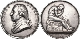 Great Britain. Thomas Banks (1735-1805). Sculptor, numismatist and collector of Greek coins. AR Medal, 1858. D/ Bust left. R/ Seated nude male figure ...