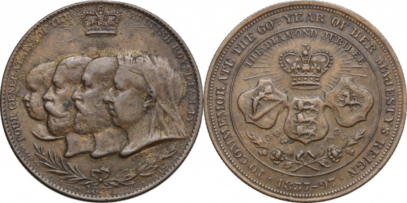 Great Britain. Victoria (1837-1901). AE Medal, 1897. D/ Jugate heads of Victoria...