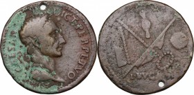 Italy. AE Paduan Medal after Giovanni Cavino, 1500-1570. D/ Head of Julius Caeasar right, wearing wreath; behind, lituus. R/ Crossed caduceus and fasc...