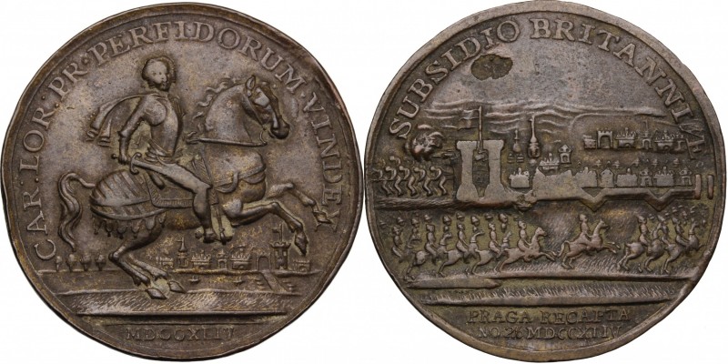 Netherlands. Charles Alexander of Lorraine (1712-1780). AE Medal, Prague, 1744. ...