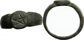 Bronze ring, the bezel engraved with pentagram. Roman period, 2nd-4th century AD. Size 14.5 mm, 3.03 g.