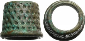 Bronze sewing thimble. Roman period, 1st-3rd century AD. 26x22 mm., 31.43 g.