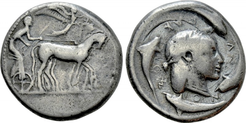 SICILY. Syracuse. Second Democracy (470-460 BC). Tetradrachm. 

Obv: Chariotee...