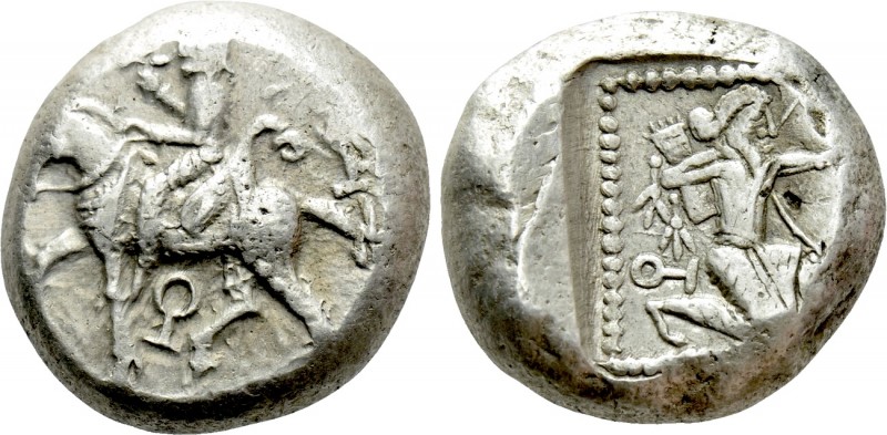 CILICIA. Tarsos. Stater (Circa 425-400 BC). 

Obv: Satrap, holding flower(?), ...