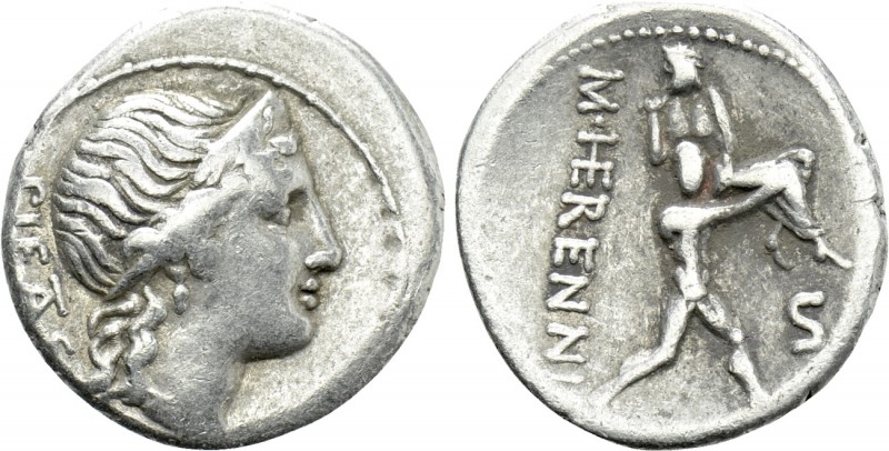 M. HERENNIUS. Denarius (108-107 BC). Rome. 

Obv: PIETAS. 
Diademed head of P...