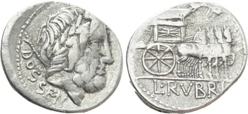 L. RUBRIUS DOSSENUS. Denarius (87 BC). Rome. 

Obv: DOSSEN. 
Laureate head of...