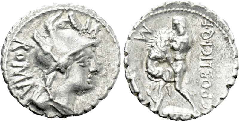 C. POBLICIUS Q.F. Serrate Denarius (80 BC). Rome. 

Obv: ROMA. 
Helmeted and ...