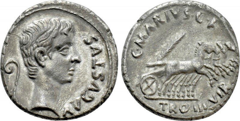 AUGUSTUS (27 BC-14 AD). Denarius. Rome. C. Marius C.f. Tro(mentina tribu), money...