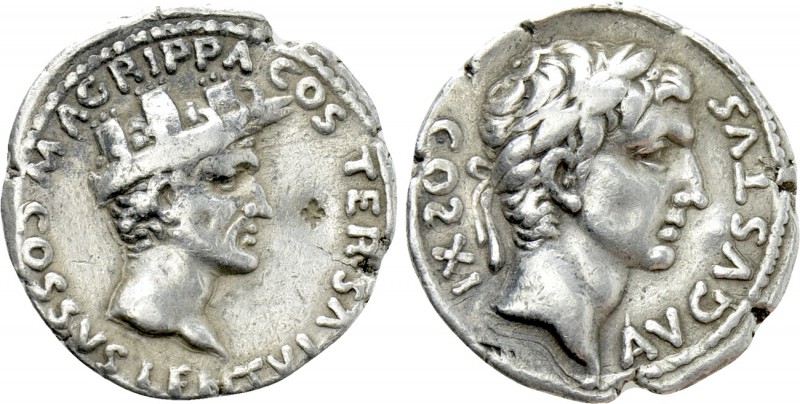 AUGUSTUS with AGRIPPA ( 27 BC -14 AD). Denarius. Rome. Cossus Cornelius Lentulus...