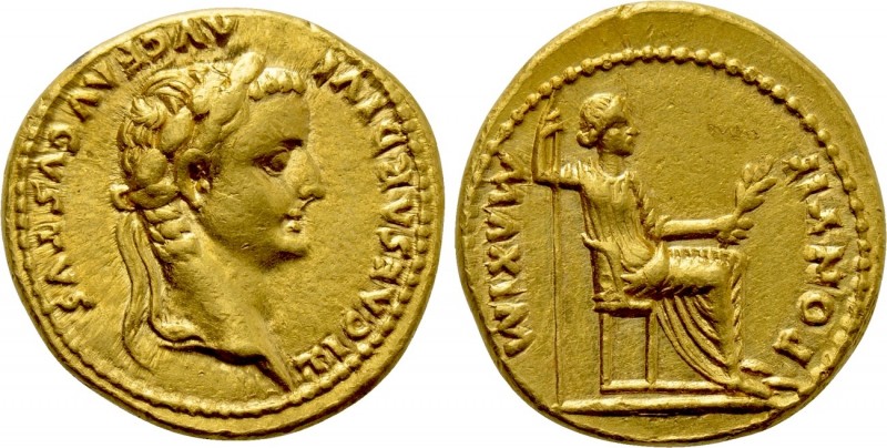 TIBERIUS (14-37). GOLD Aureus. "Tribute Penny" type. Lugdunum.

Obv: TI CAESAR...