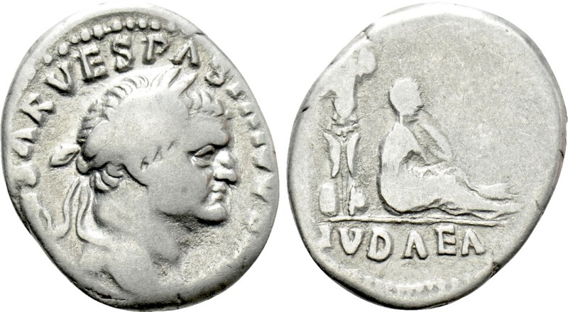 VESPASIAN (69-79). Denarius. Rome. "Judaea Capta" issue. 

Obv: IMP CAESAR VES...