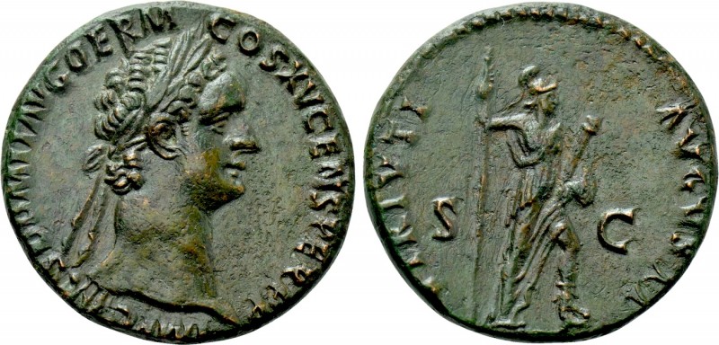 DOMITIAN (81-96). As. Rome. 

Obv: IMP CAES DOMIT AVG GERM COS XV CENS PER P P...