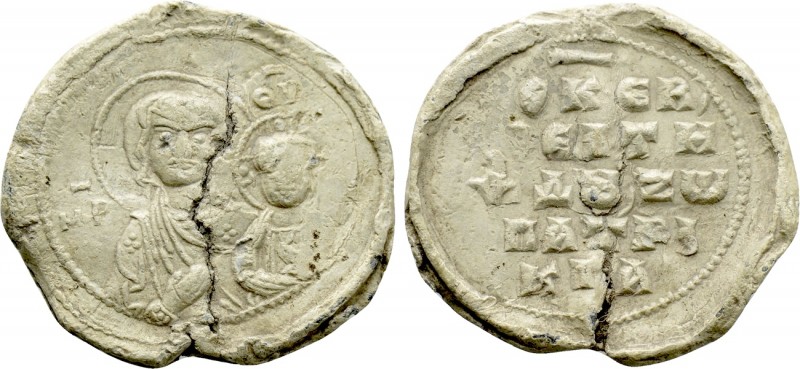 BYZANTINE SEALS. Uncertain (10th-13th centuries). 

Obv: MHP - ΘV. 
Facing bu...