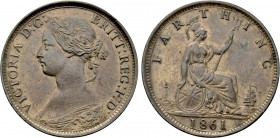 GREAT BRITAIN. Victoria (1837-1901). Farthing (1861). London.