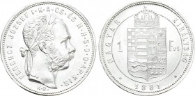 HUNGARY. Franz Joseph I (1848-1916). 1 Forint (1881-KB). Kremnitz.