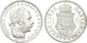 HUNGARY. Franz Joseph I (1848-1916). 1 Forint (1892-KB). Kremnitz.
