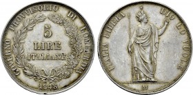 ITALY. Governo Provvisorio di Lombardia. AR 5 Lire (1848). Milan.