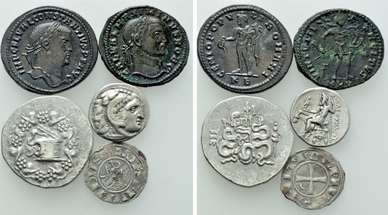 5 Coins; Greek, Roman, Crusaders. 

Obv: .
Rev: .

. 

Condition: See pic...