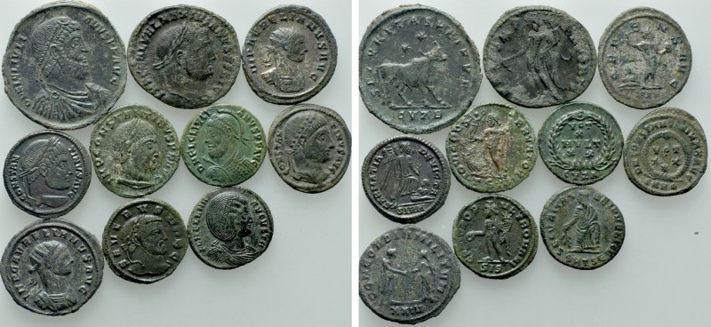 10 Roman Coins; All Tooled. 

Obv: .
Rev: .

. 

Condition: See picture....