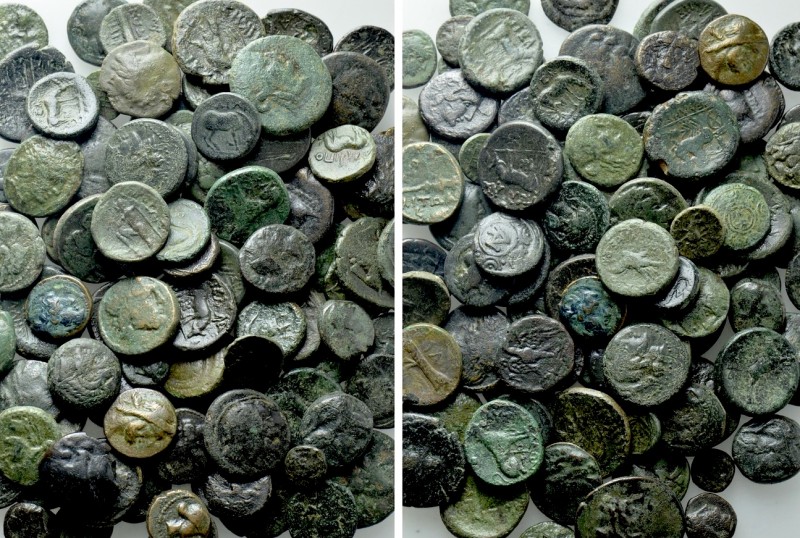 Circa 100 Greek Coins. 

Obv: .
Rev: .

. 

Condition: See picture.

We...