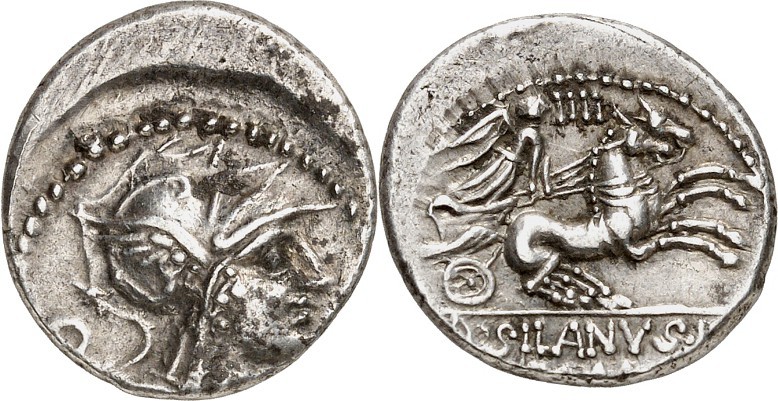 RÖMISCHE REPUBLIK : Silbermünzen. 
Marcus Iunius Silanus 145 v. Chr. Denar 3,85...
