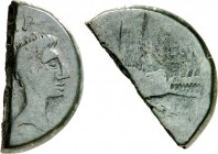 RÖMISCHES KAISERREICH. 
AUGUSTUS mit Agrippa 27-12. AE-As Halbierung (16/10 v.Chr.) 6,41g, Nemausus (Nimes). Kopf Augustus n.r. [IM]P&nbsp;- [DIVI&nb...