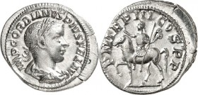 RÖMISCHES KAISERREICH. 
GORDIANUS III. Augustus 238-244. Denar (Ende 239/240) 2,58g. Paludamentbüste m. Lkr. n.r. IMP GORDIANVS PIVS FEL AVG&nbsp;/ P...