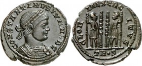 RÖMISCHES KAISERREICH. 
Constantinus II. Caesar 317-337. AE-Minutus 17/19mm (332) 2,81g, Trier, 2.&nbsp;Off. Panzerbüste m. Lkr. n.r. CONSTANTINVS IV...