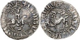 ARMENIEN, Königreich in Kilikien. 
Levon II. 1269-1289. Tram 2,81g. Levon reitet mit Patriachenkreuz n.r.; unten Flämmchen-artige Arabeske (armen.) /...