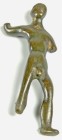 OBJEKTE AUS BRONZE. 
FIGUREN. 
Stehende ithyphallische Figur, mit 1 Arm, zweiter Arm und Beine fehlen, italisch 7. - 6. Jh. v. Chr. H.66mm. erworben...